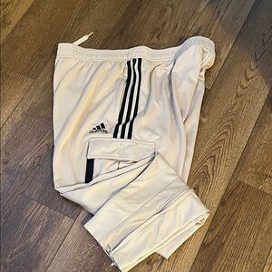 Adidas Men’s Beige Althletic pants with Black Stripes